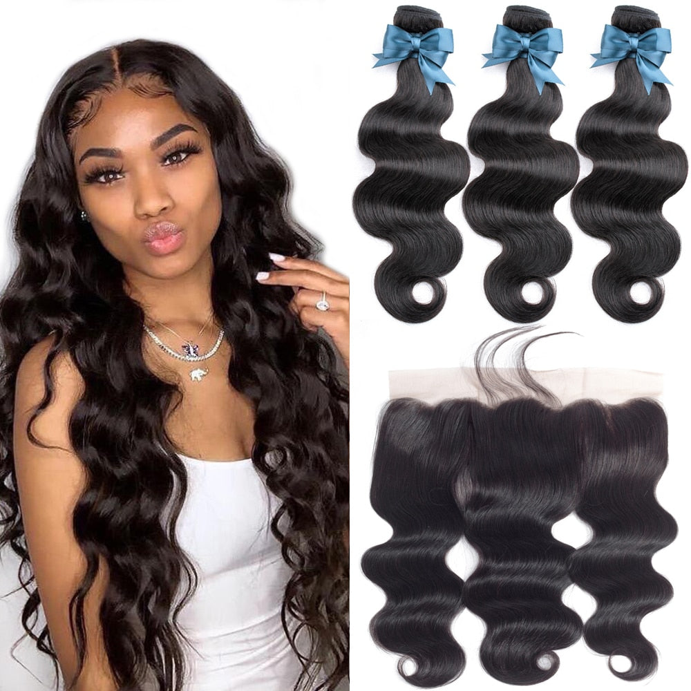 10-36inch Brazilian Body Wave Human Hair 13x4 Lace Frontal Closure with Bundles