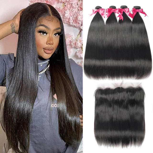 10-36inch Brazilian Body Wave Human Hair 13x4 Lace Frontal Closure with Bundles