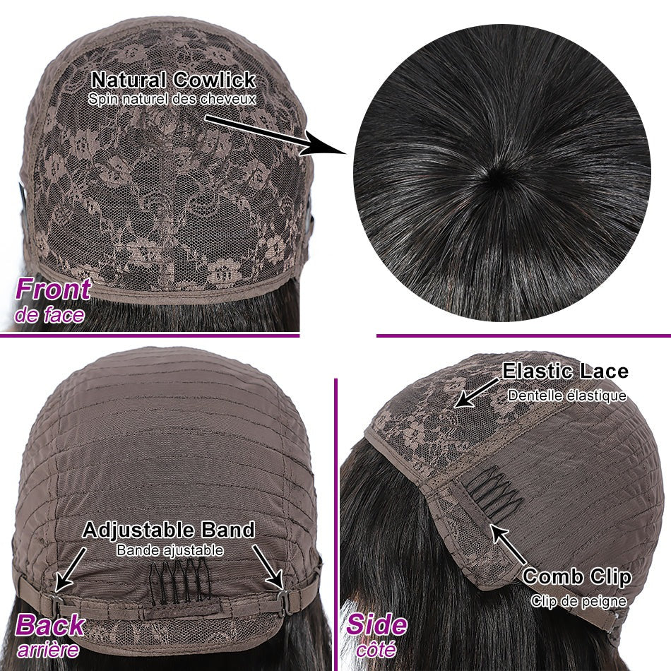 Straight Red-Blonde-Black Brazilian Human Hair Wig With Bangs