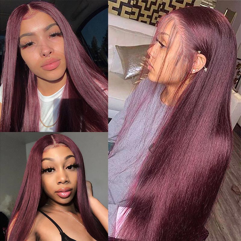 Burgundy Lace Front Wigs Human Hair Dark Burgundy 13x4 Straight Human Hair Wigs for Women Pre-Plucked