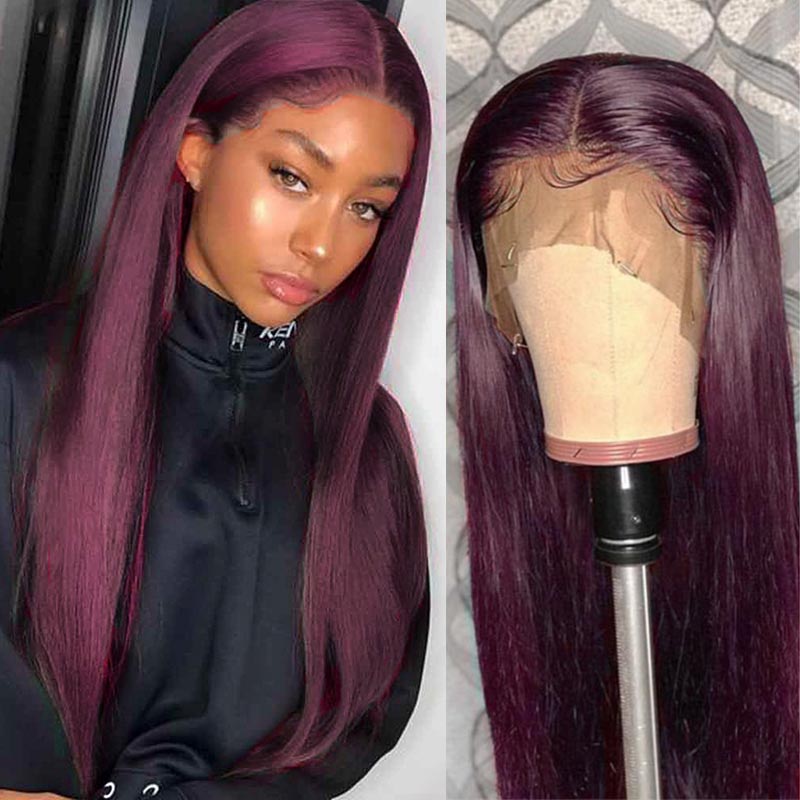 Burgundy Lace Front Wigs Human Hair Dark Burgundy 13x4 Straight Human Hair Wigs for Women Pre-Plucked