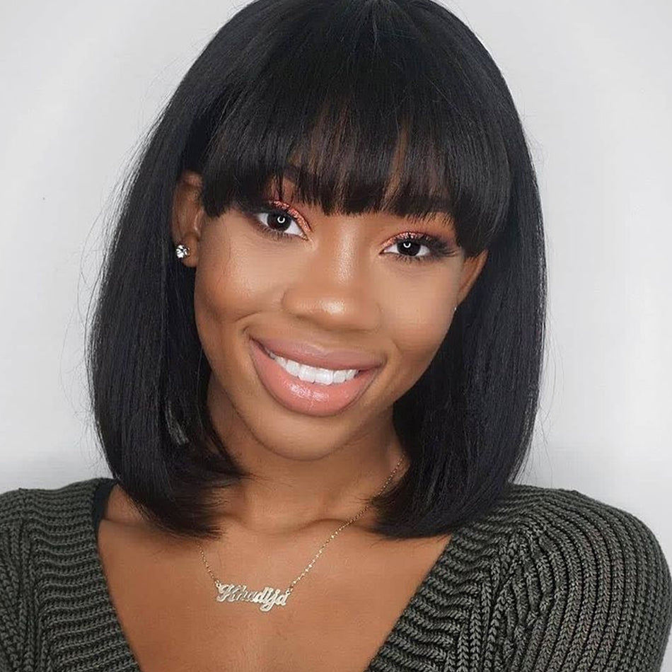 Short Bob Brazilian Human Hair Wigs With Bangs