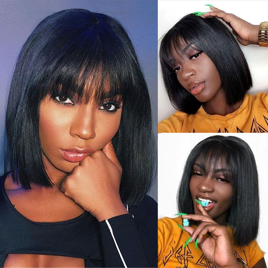 Short Bob Brazilian Human Hair Wigs With Bangs