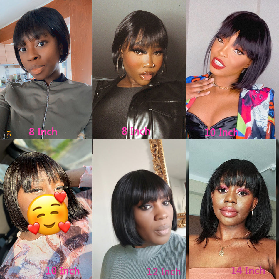 Short Bob Brazilian Human Hair Wigs With Bangs