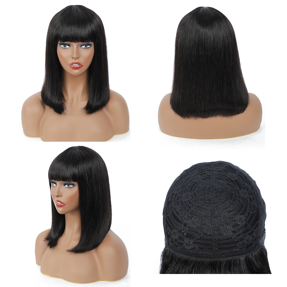 Short Bob Brazilian Human Hair Wigs With Bangs