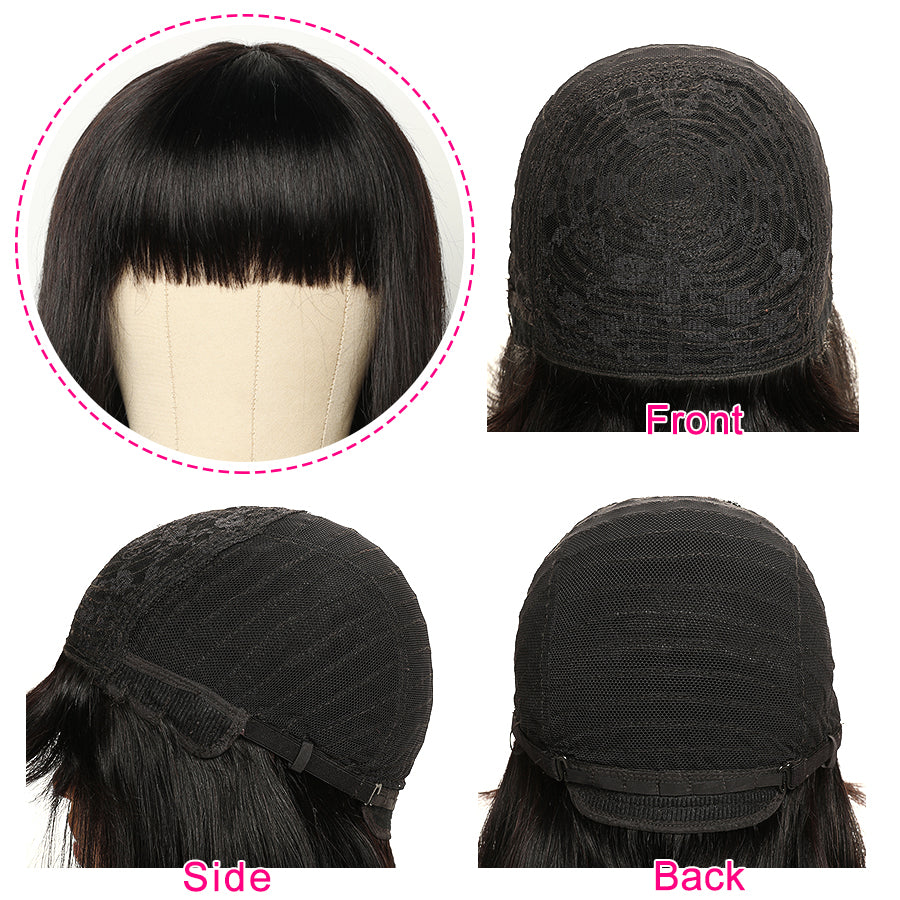 Short Bob Brazilian Human Hair Wigs With Bangs