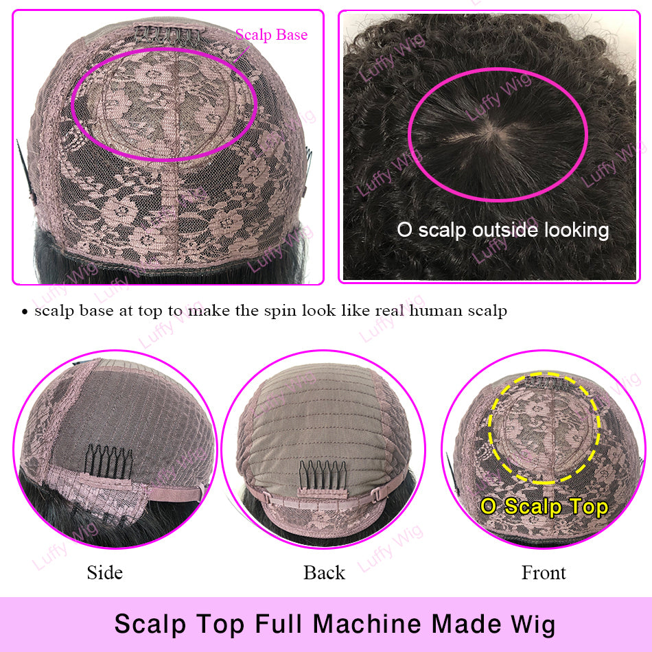 Black -Bob Curly Remy Brazilian Human Hair Wigs With Bangs