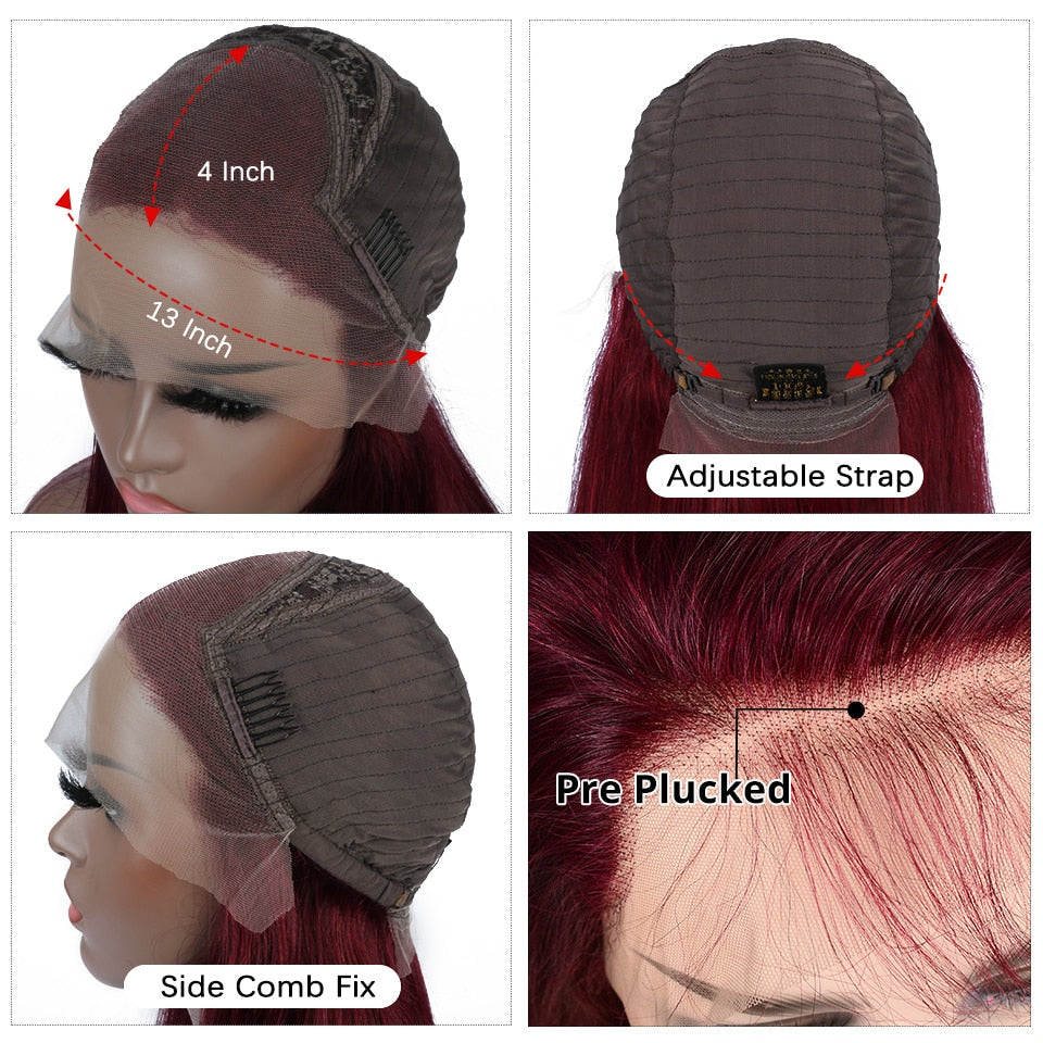 Burgundy 13x4 HD Transparent Lace Front Human Hair Wigs