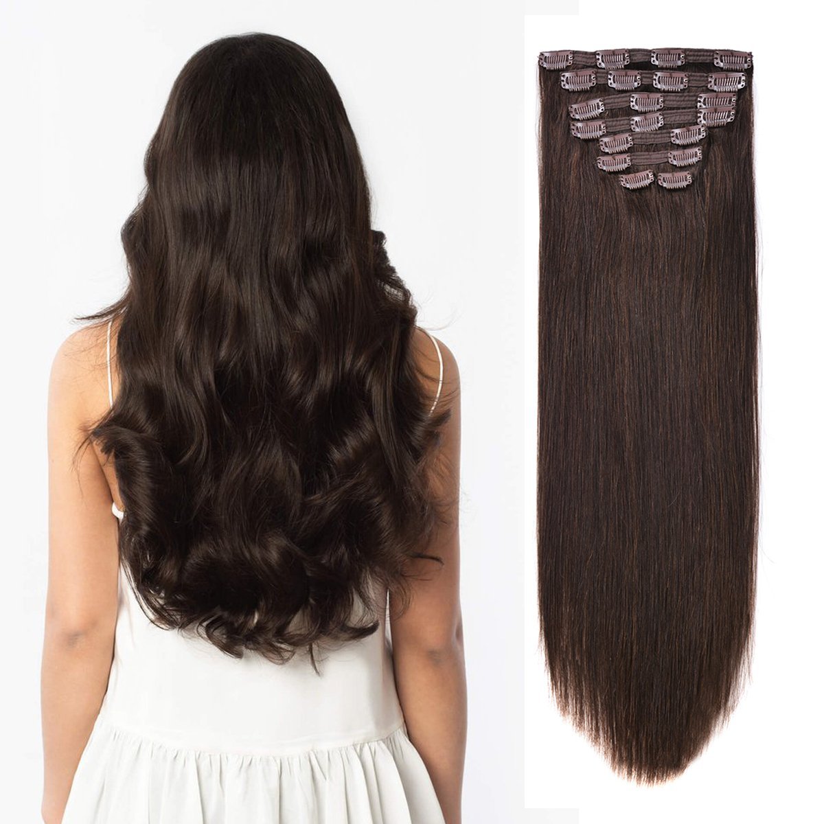 20" Straight Natural Human Hair Extensions Clip in 140g
