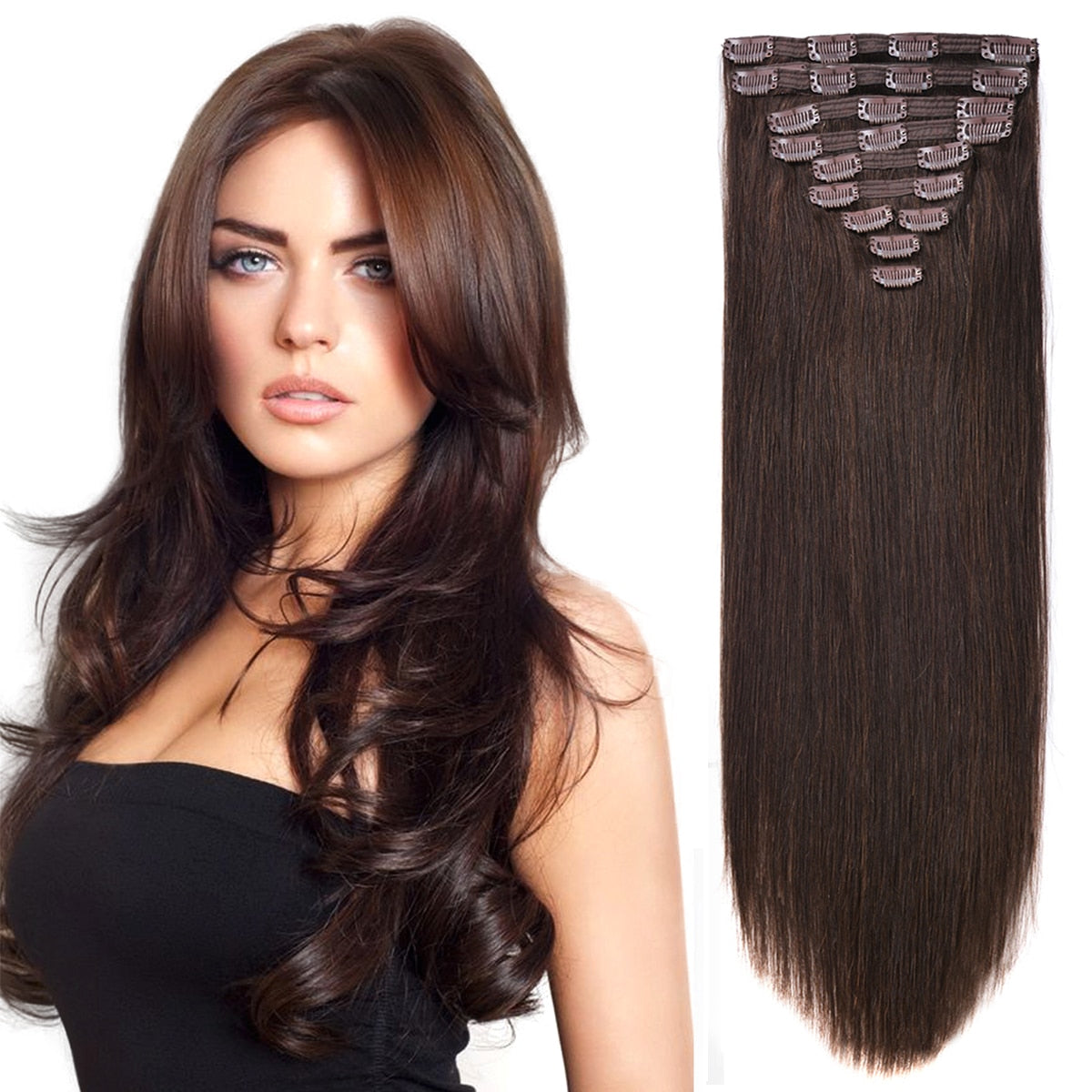 20" Straight Natural Human Hair Extensions Clip in 140g