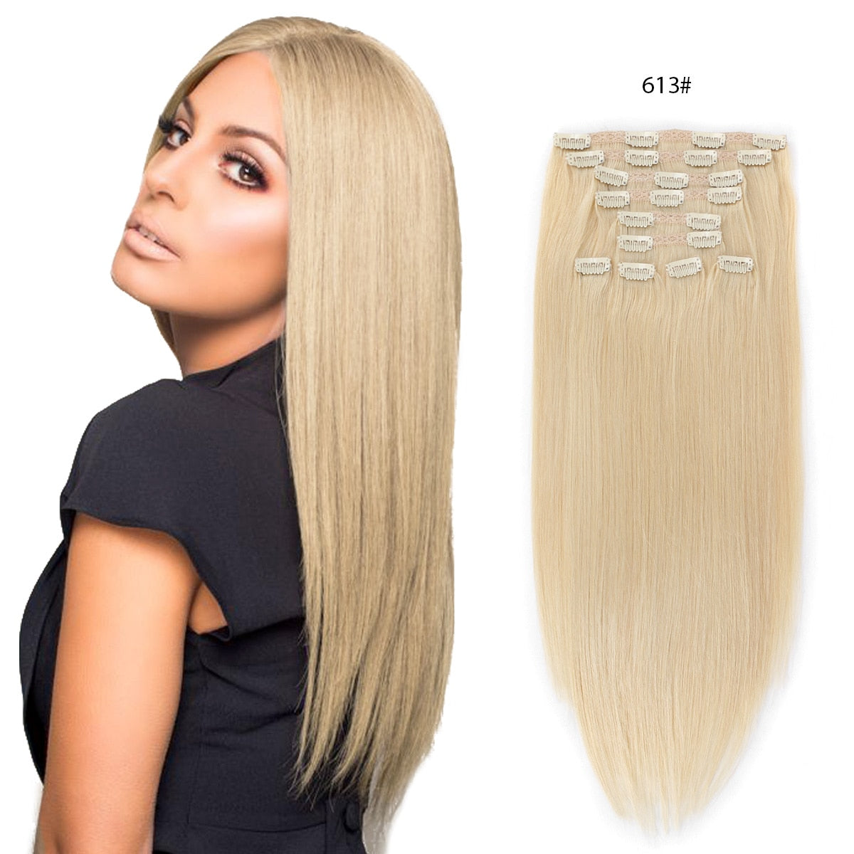 20" Straight Natural Human Hair Extensions Clip in 140g