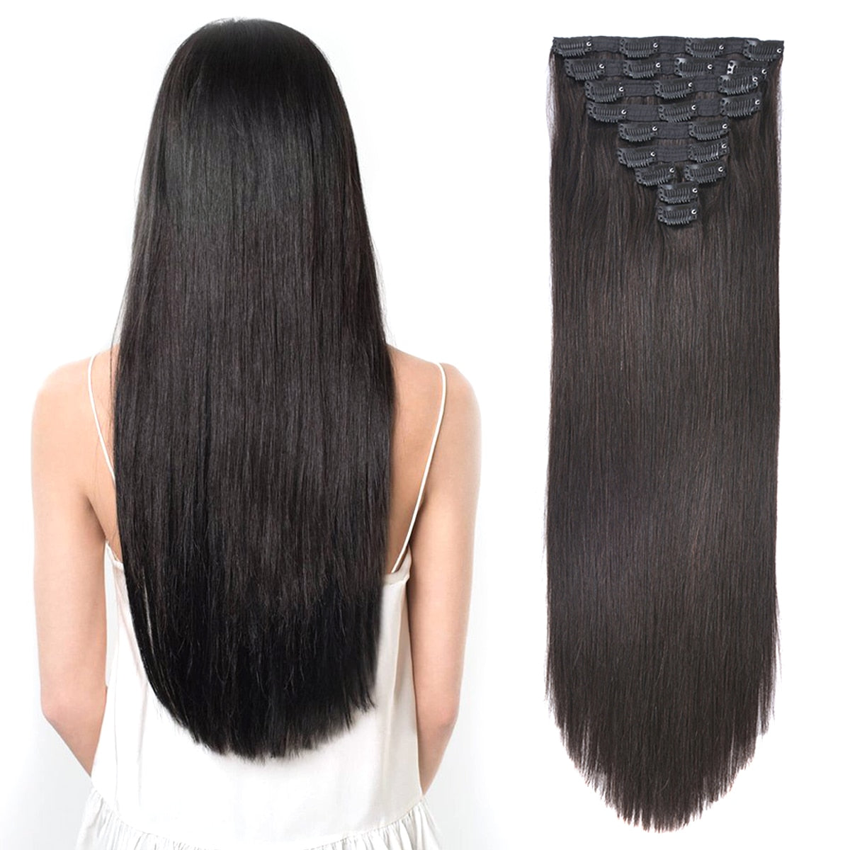 20" Straight Natural Human Hair Extensions Clip in 140g