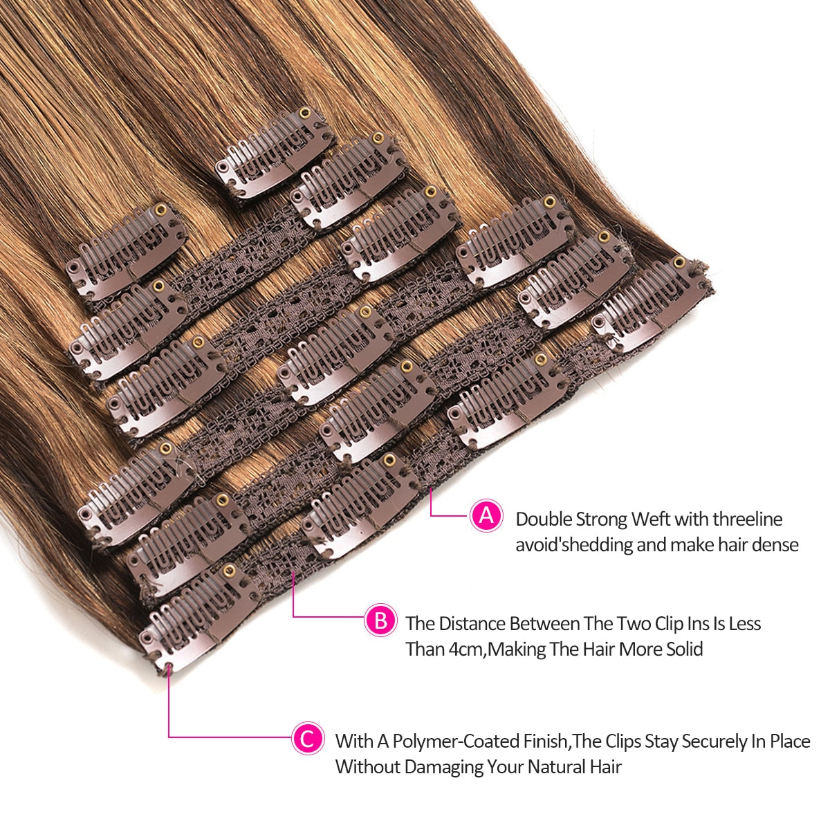 20" Straight Natural Human Hair Extensions Clip in 140g