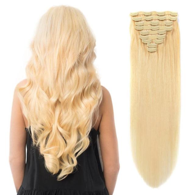 20" Straight Natural Human Hair Extensions Clip in 140g