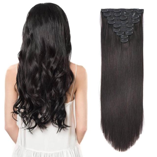 20" Straight Natural Human Hair Extensions Clip in 140g