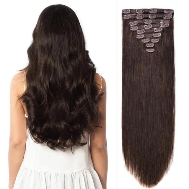 20" Straight Natural Human Hair Extensions Clip in 140g