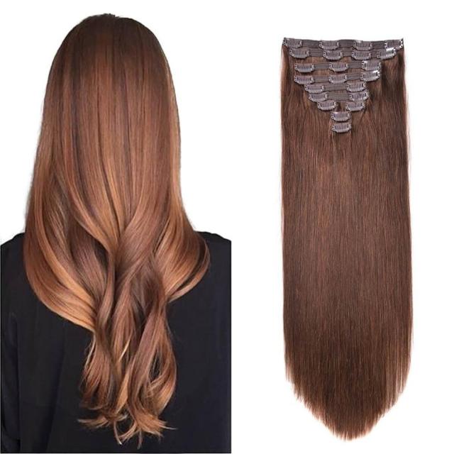 20" Straight Natural Human Hair Extensions Clip in 140g