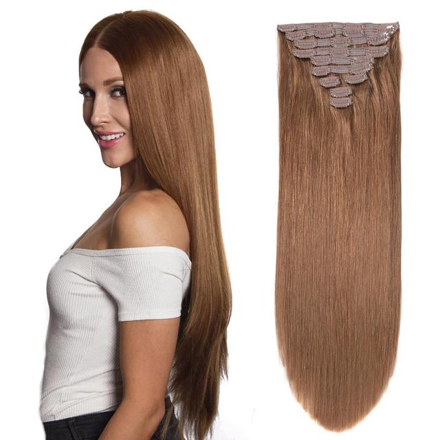 20" Straight Natural Human Hair Extensions Clip in 140g