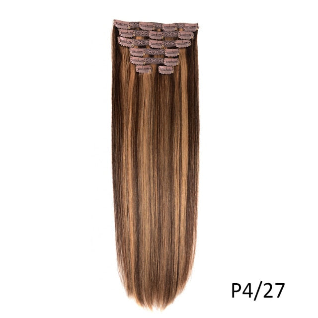 20" Straight Natural Human Hair Extensions Clip in 140g