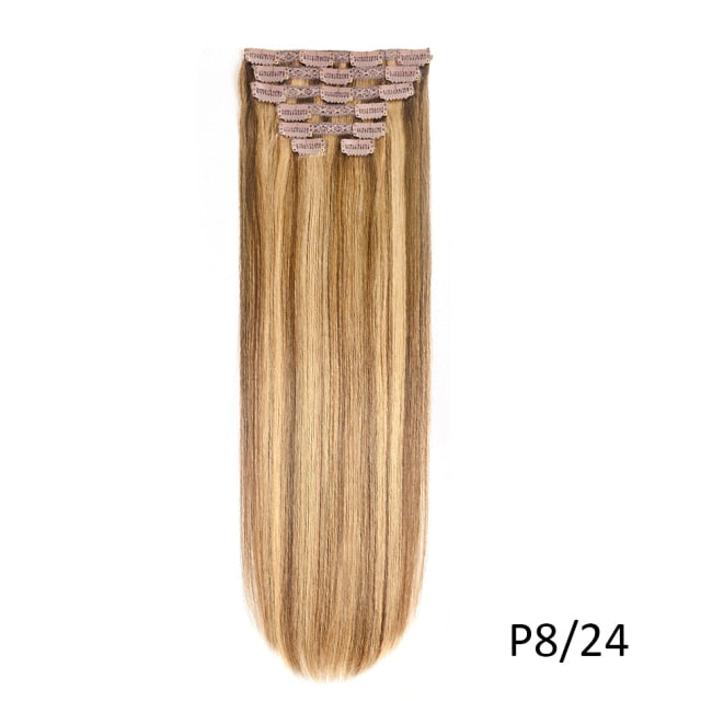 20" Straight Natural Human Hair Extensions Clip in 140g