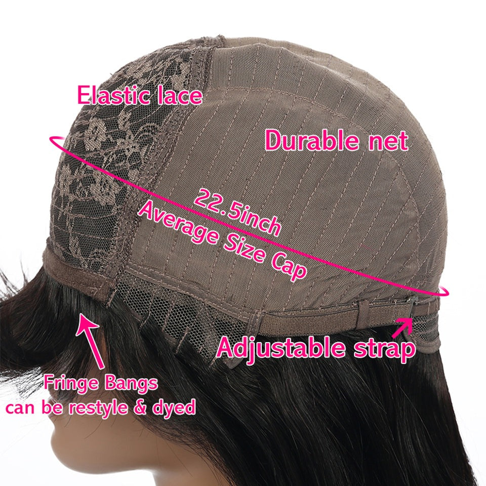 Natural Black Brazilian Straight Bob Human hair Wigs With Bangs