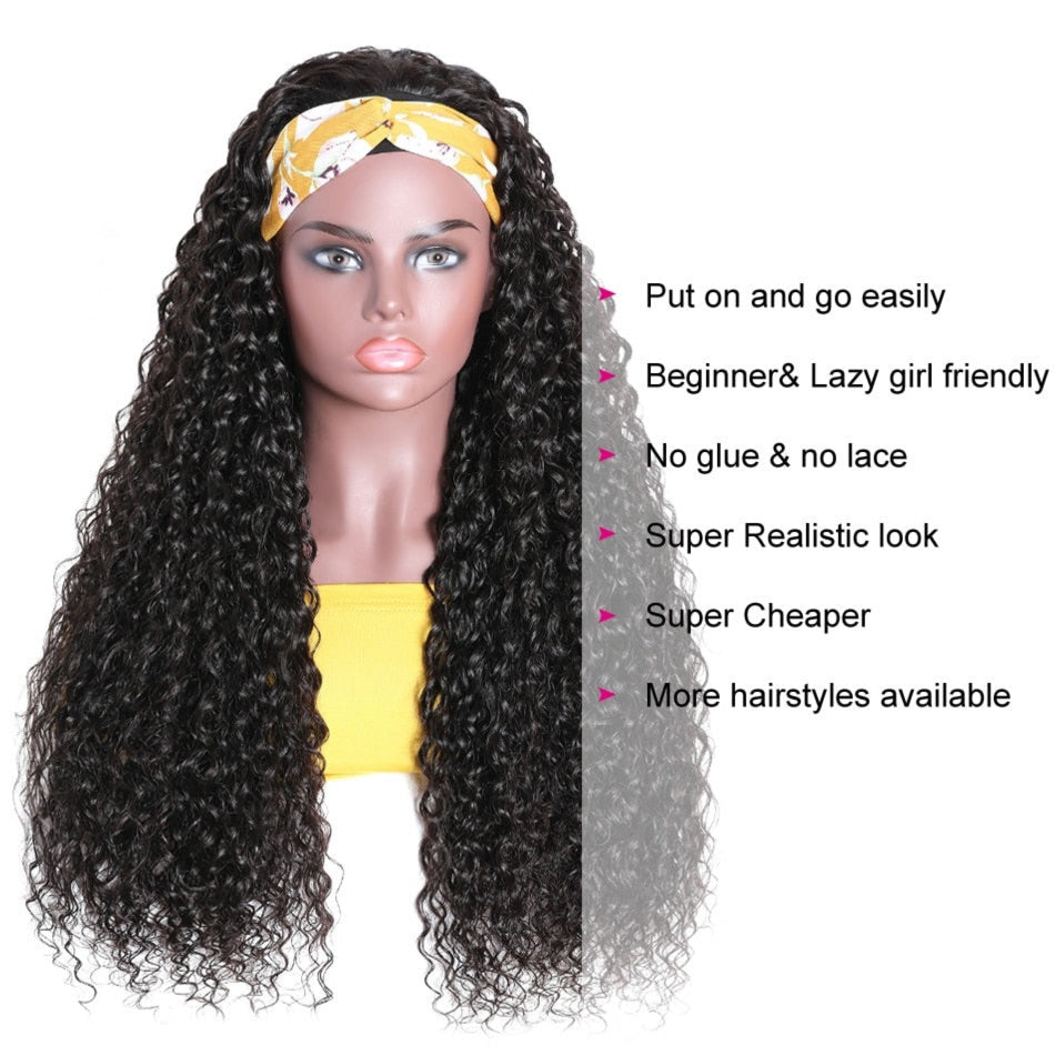 Jerry Curl Glueless Headband Wig Human Hair Wigs