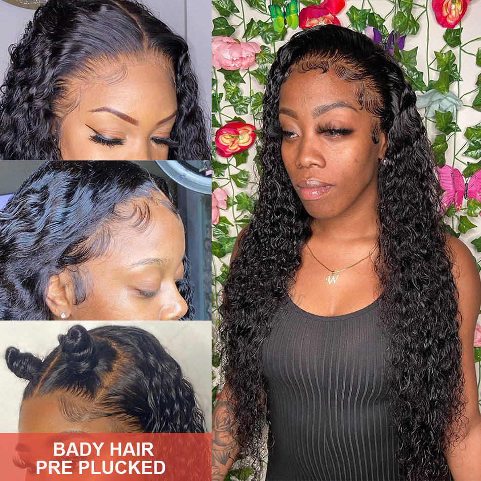 34Inch Long Deep Water Wave HD Lace Frontal Human Hair Wig For Women