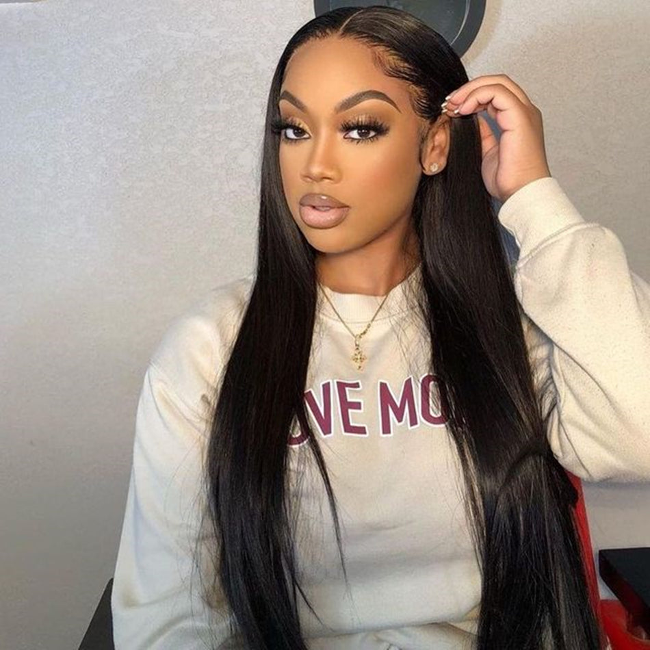 30 Inch Natural Black Human Hair Lace Front Wig