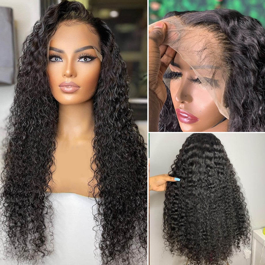 30 40 Inch Deep Wave Frontal Wig Curly Human Hair Wigs