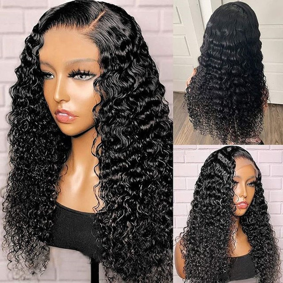 30 40 Inch Deep Wave Frontal Wig Curly Human Hair Wigs