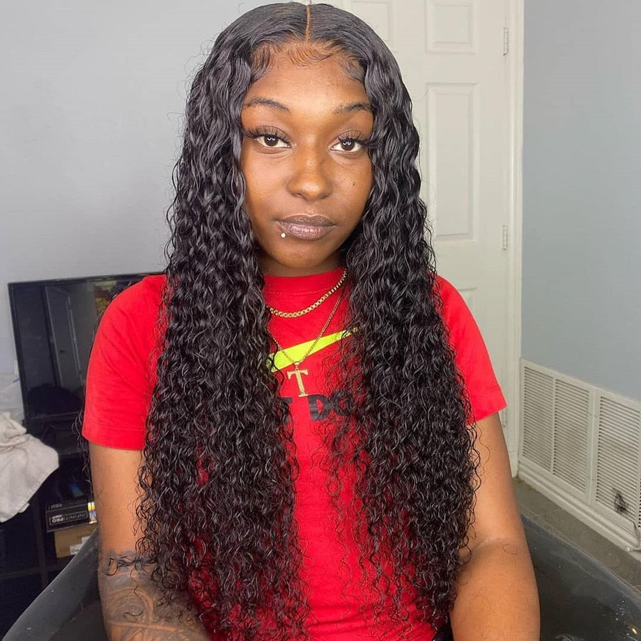 30 40 Inch Deep Wave Frontal Wig Curly Human Hair Wigs
