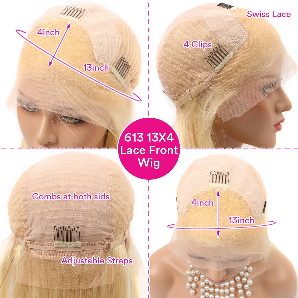 Straight 613 Blonde Brazilian Human Hair Lace Front Wigs |42inch