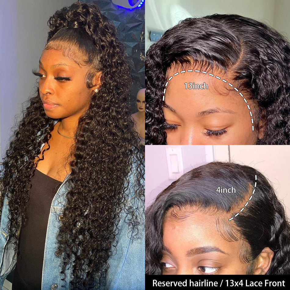 34Inch Long Deep Water Wave HD Lace Frontal Human Hair Wig For Women