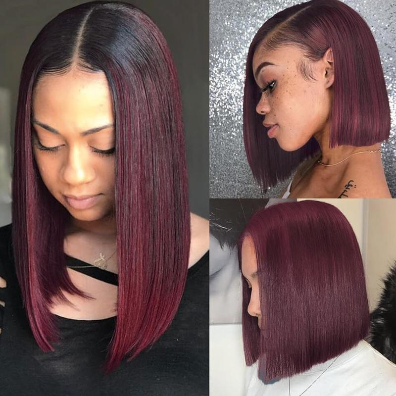 16 Inch Ombre 1B/99J Burgundy Lace Front Wigs Human Hair Bob 13x4 HD Glueless Short Straight Frontal Bob Wigs for Black Women Human Hair Pre Plucked Hairline Ombre Dark 99J