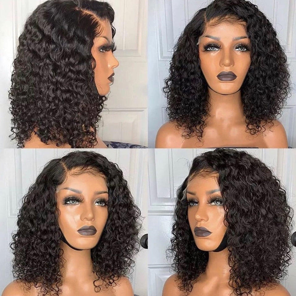 Short Bob 13x4 Deep Wave Transparent Lace Frontal Closure Human Hair Wig