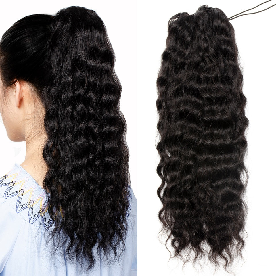 Natural Wavy Brazilian Human Hair Ponytail |Afro Clip In Extensions