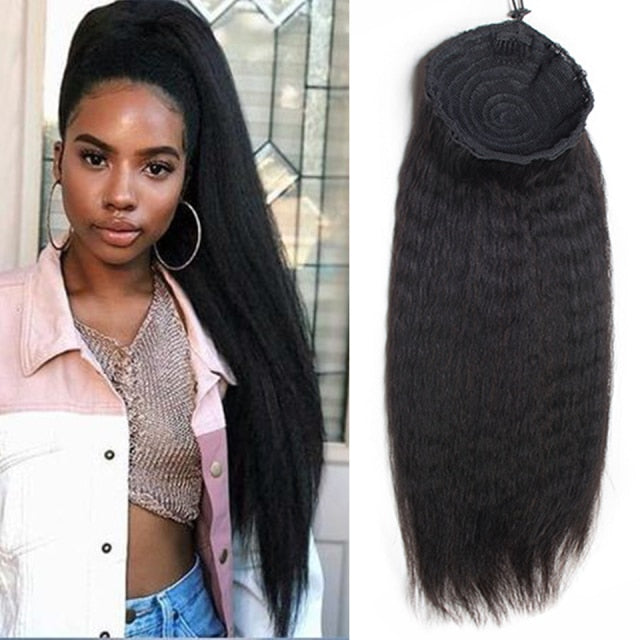 Natural Wavy Brazilian Human Hair Ponytail |Afro Clip In Extensions