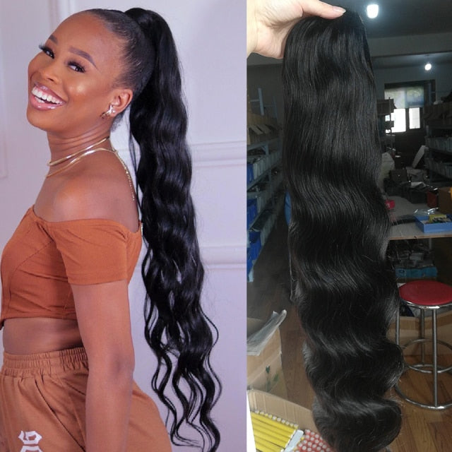 Natural Wavy Brazilian Human Hair Ponytail |Afro Clip In Extensions