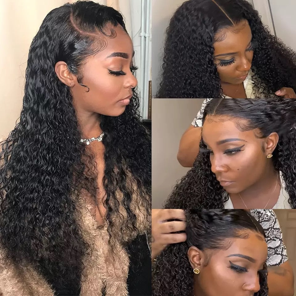 30 32 Inch Deep Wave Curly Human Hair Lace Frontal Wigs