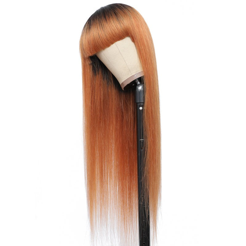 Straight Ombre Brown Brazilian Human Hair Wigs With Bangs