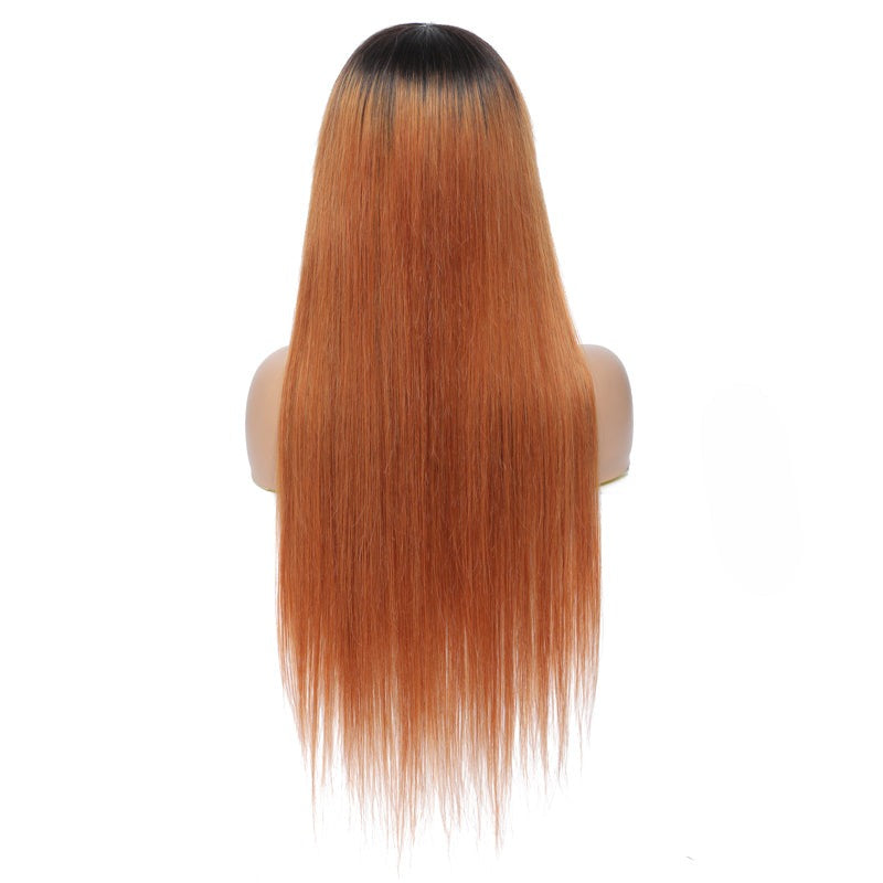 Straight Ombre Brown Brazilian Human Hair Wigs With Bangs
