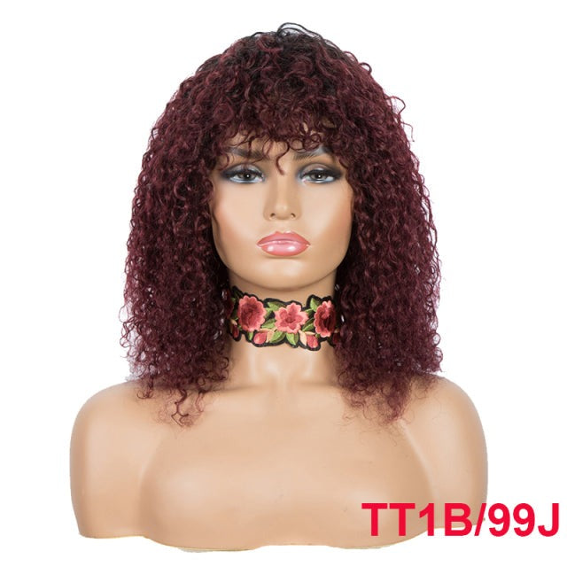 Kinky Jerry Curly Human Hair Wigs With Bangs
