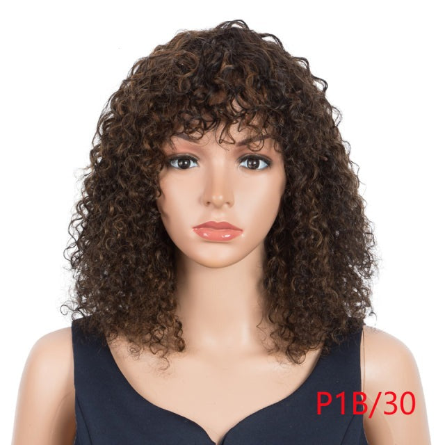 Kinky Jerry Curly Human Hair Wigs With Bangs