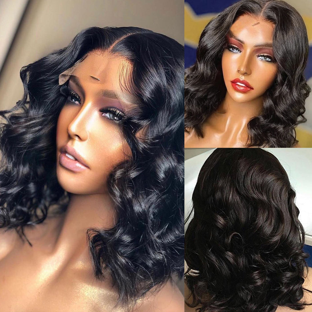 Short Bob Body Wave Highlight Human Hair T Part Lace Closure Wigs
