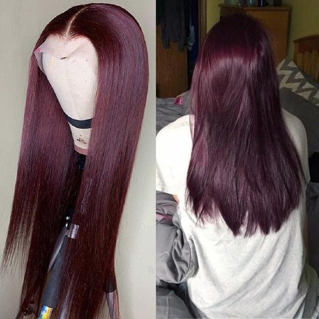 Burgundy Lace Front Wigs Human Hair Dark Burgundy 13x4 Straight Human Hair Wigs for Women Pre-Plucked