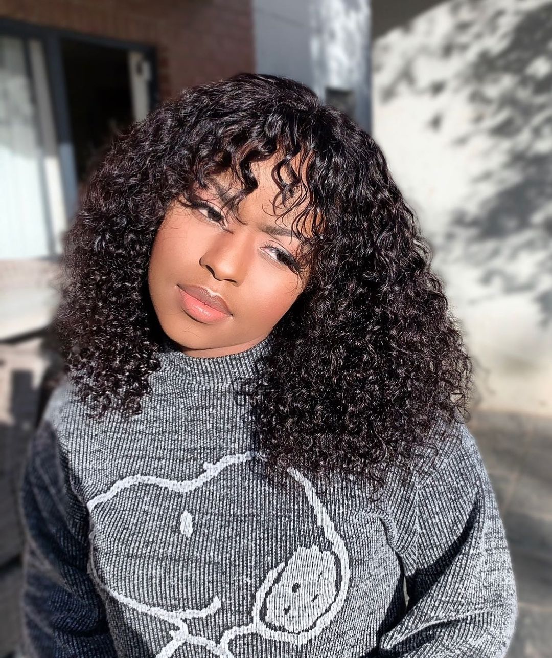 Bob Curly Highlight Brown Colored Brazilian Human Hair Wigs with Bangs