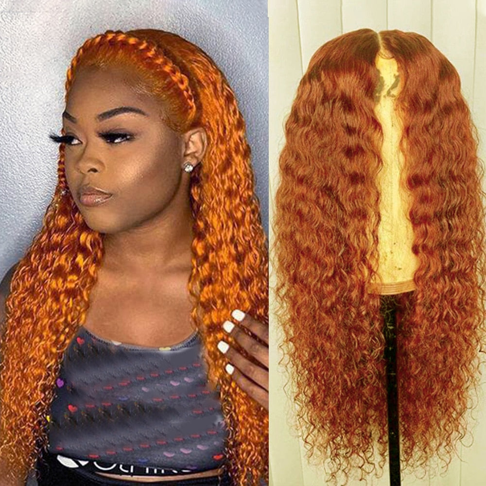 Orange Ginger Kinky Curly Human Hair Wig|14x4 Lace