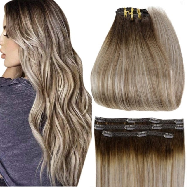 Ombre Color Human Hair Extensions 50 Grams Clip In Hair