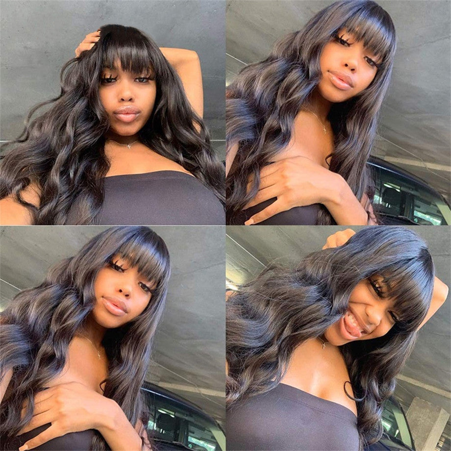 30Inch Body Wave Brazilian Human Hair Wigs With Bangs