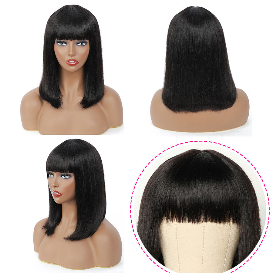 Short Bob Brazilian Human Hair Wigs With Bangs